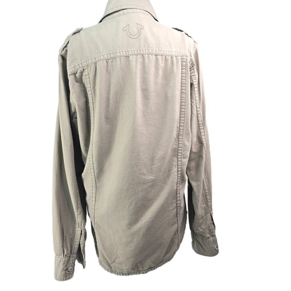 True Religion Olive Green Long Sleeve Double Gauze Flannel Utility Shirt - Picture 6 of 10